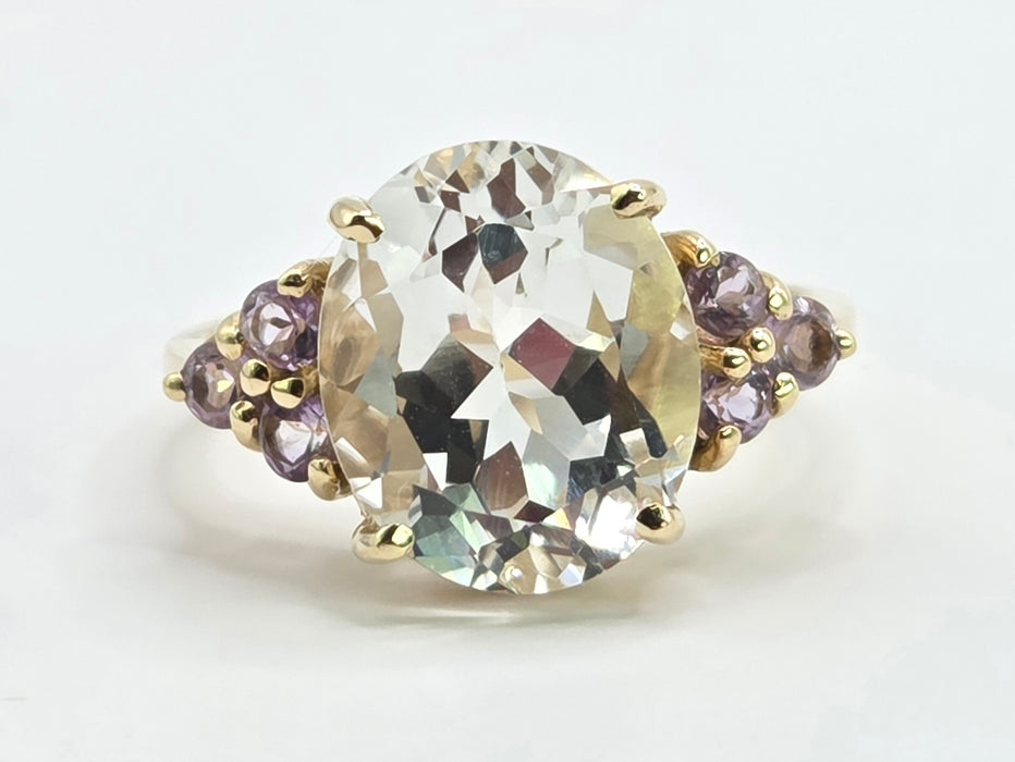 Vintage: 9ct Yellow Gold Pale Blue Topaz & Amethyst Cluster Ring