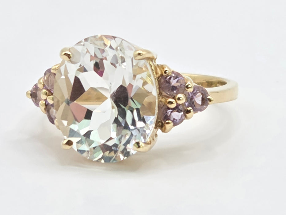 Vintage: 9ct Yellow Gold Pale Blue Topaz & Amethyst Cluster Ring