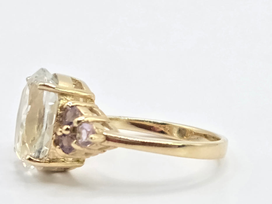 Vintage: 9ct Yellow Gold Pale Blue Topaz & Amethyst Cluster Ring