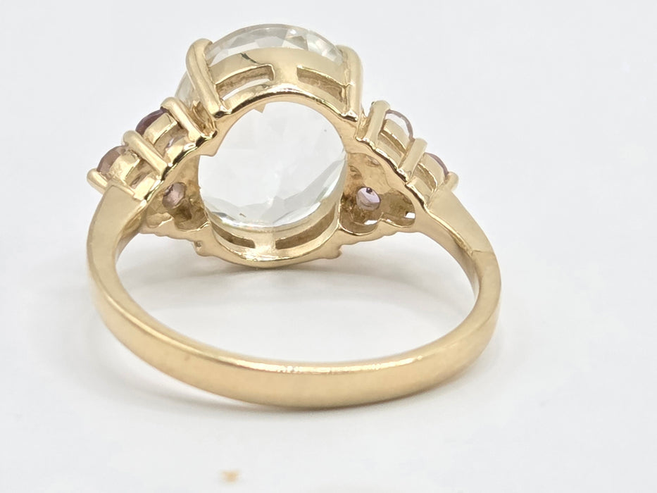 Vintage: 9ct Yellow Gold Pale Blue Topaz & Amethyst Cluster Ring