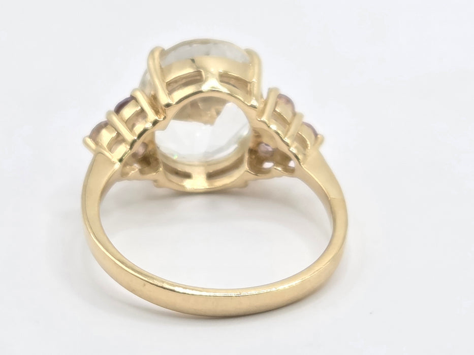 Vintage: 9ct Yellow Gold Pale Blue Topaz & Amethyst Cluster Ring