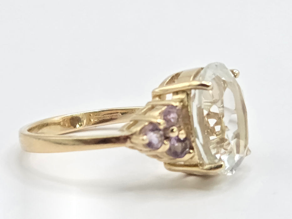 Vintage: 9ct Yellow Gold Pale Blue Topaz & Amethyst Cluster Ring