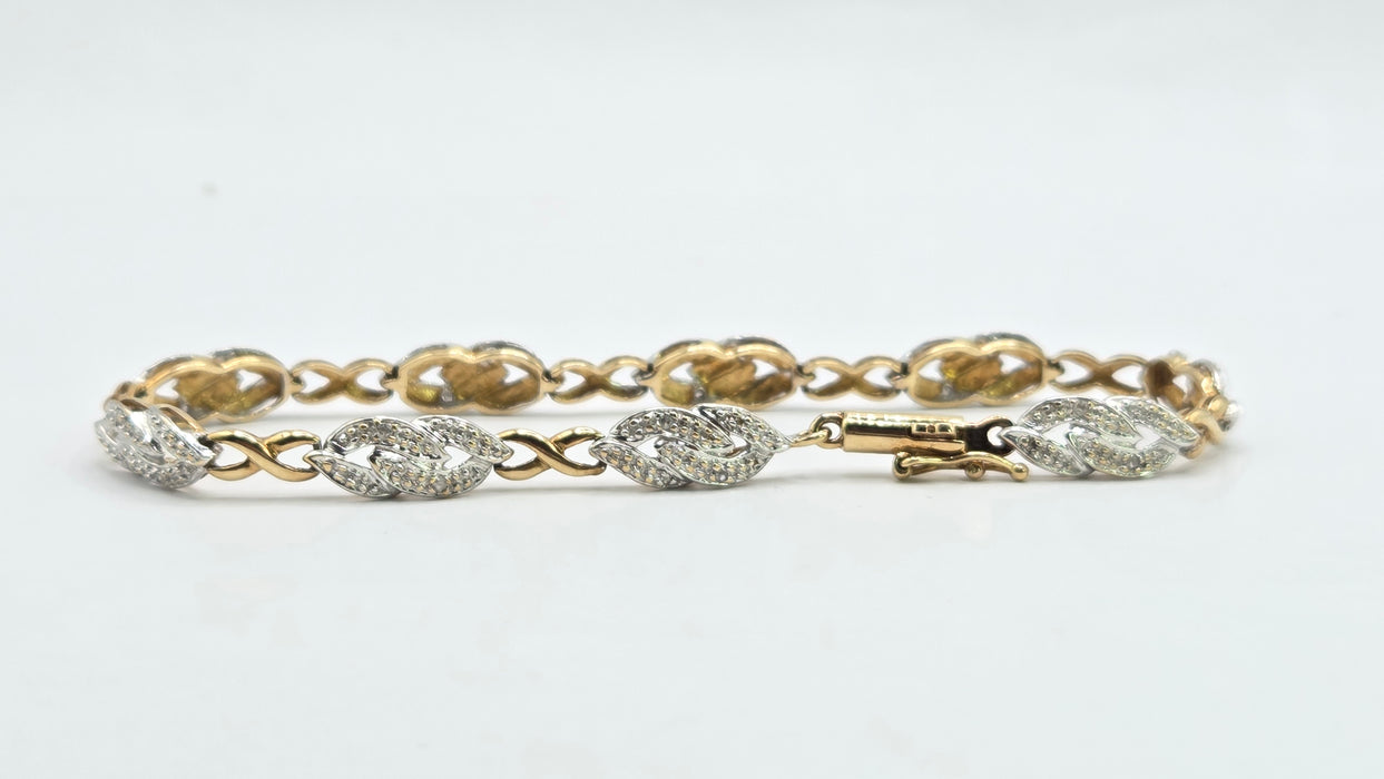 Vintage: 9ct Yellow & White Gold Natural Diamond Bracelet