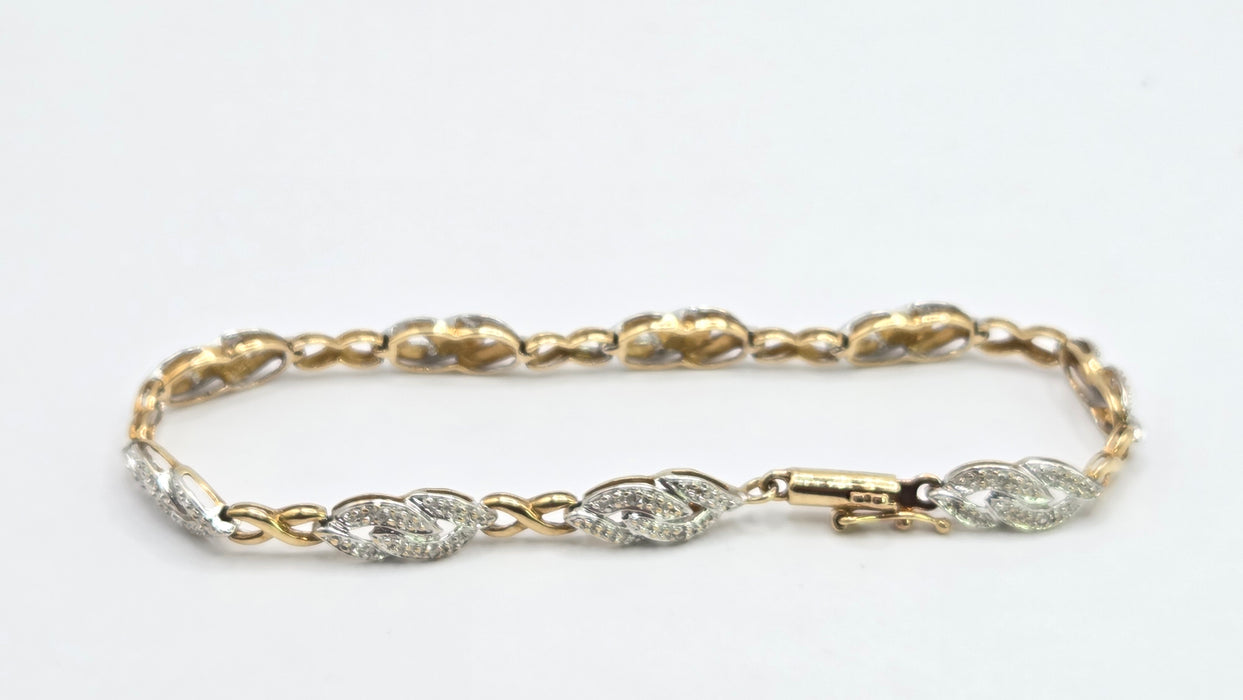 Vintage: 9ct Yellow & White Gold Natural Diamond Bracelet