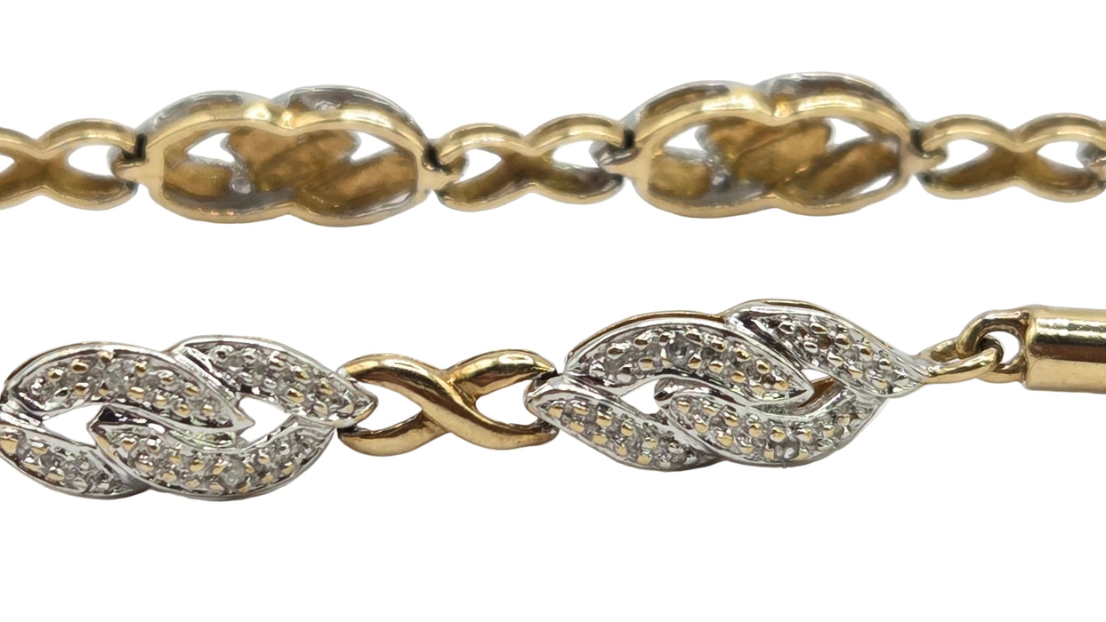Vintage: 9ct Yellow & White Gold Natural Diamond Bracelet
