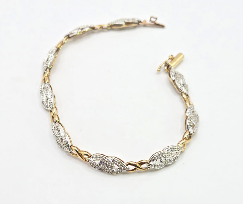 Vintage: 9ct Yellow & White Gold Natural Diamond Bracelet