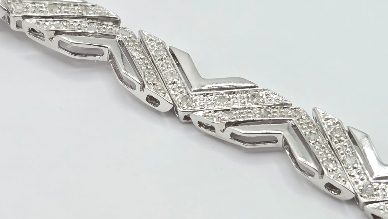 Vintage: 9ct White Gold Diamond Chevron Bracelet