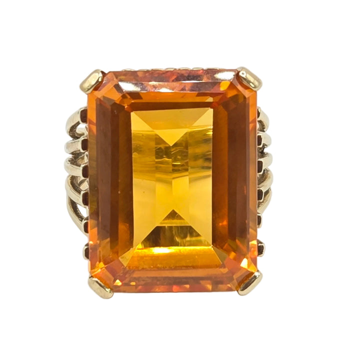 Vintage: 9ct Yellow Gold Orange Synthetic Sapphire Dress Ring — 25.39ct