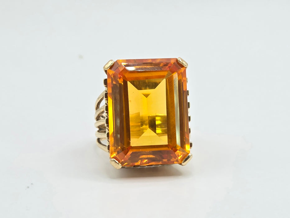 Vintage: 9ct Yellow Gold Orange Synthetic Sapphire Dress Ring — 25.39ct
