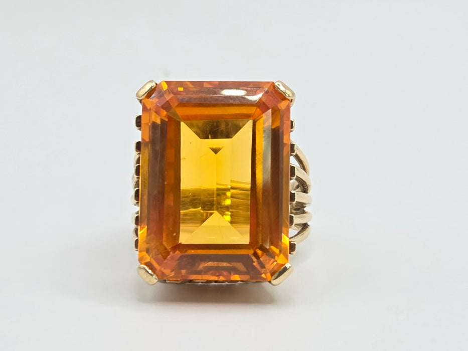 Vintage: 9ct Yellow Gold Orange Synthetic Sapphire Dress Ring — 25.39ct