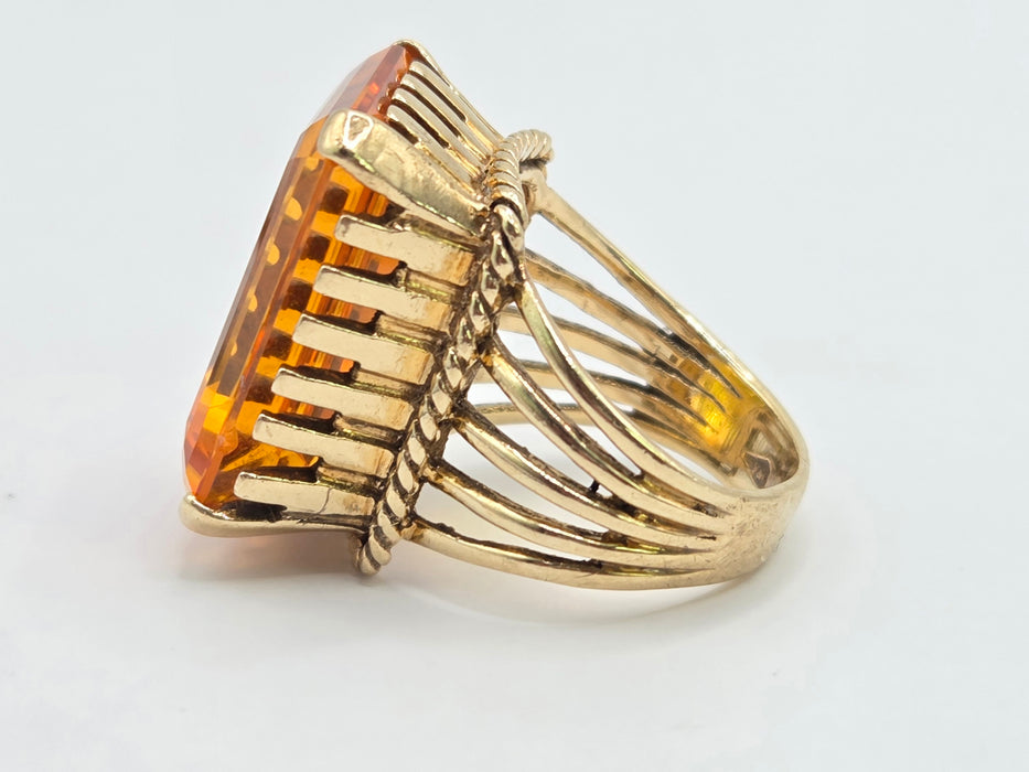 Vintage: 9ct Yellow Gold Orange Synthetic Sapphire Dress Ring — 25.39ct