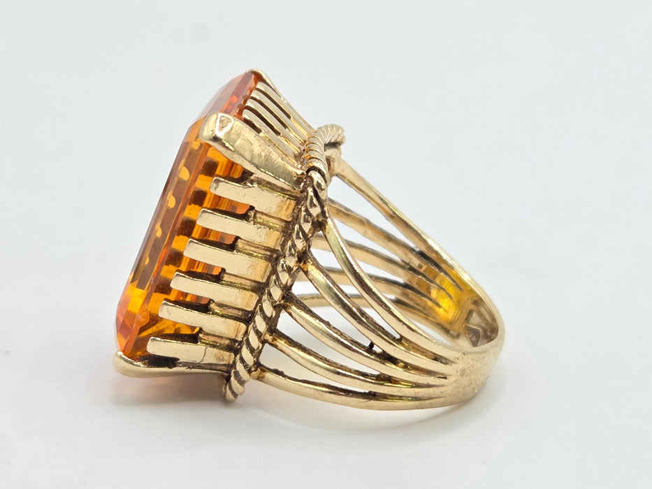 Vintage: 9ct Yellow Gold Orange Synthetic Sapphire Dress Ring — 25.39ct