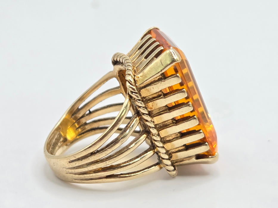 Vintage: 9ct Yellow Gold Orange Synthetic Sapphire Dress Ring — 25.39ct