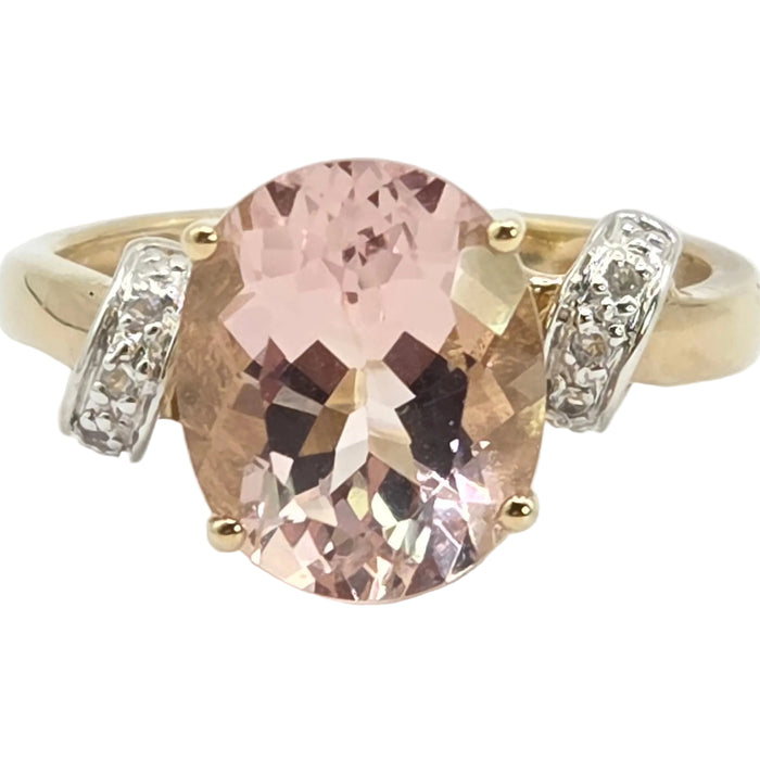 Vintage: 9ct Yellow Gold Morganite & Glacier Topaz Ring