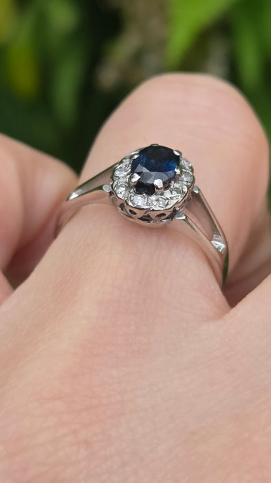 Vintage: 18ct White Gold Sapphire & Diamond Flower Cluster Ring