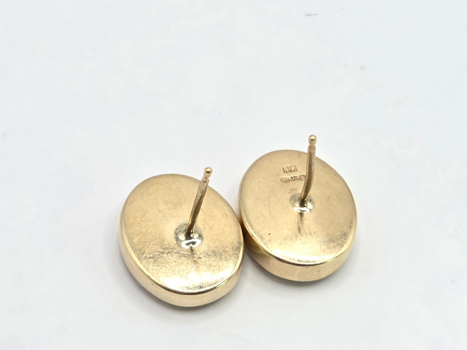 Vintage: 9ct Yellow Gold Oval Opal Cabochon Stud Earrings