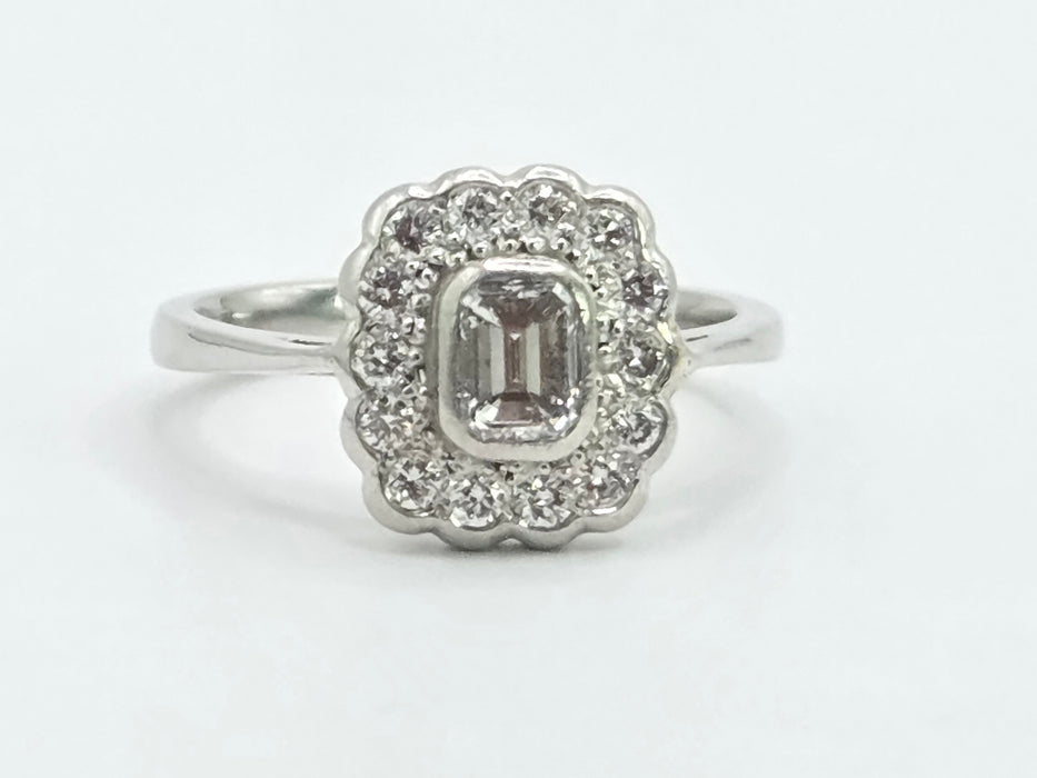 Vintage: Platinum 950 Art Deco Style Emerald Cut Diamond Cluster Ring — 0.87ct