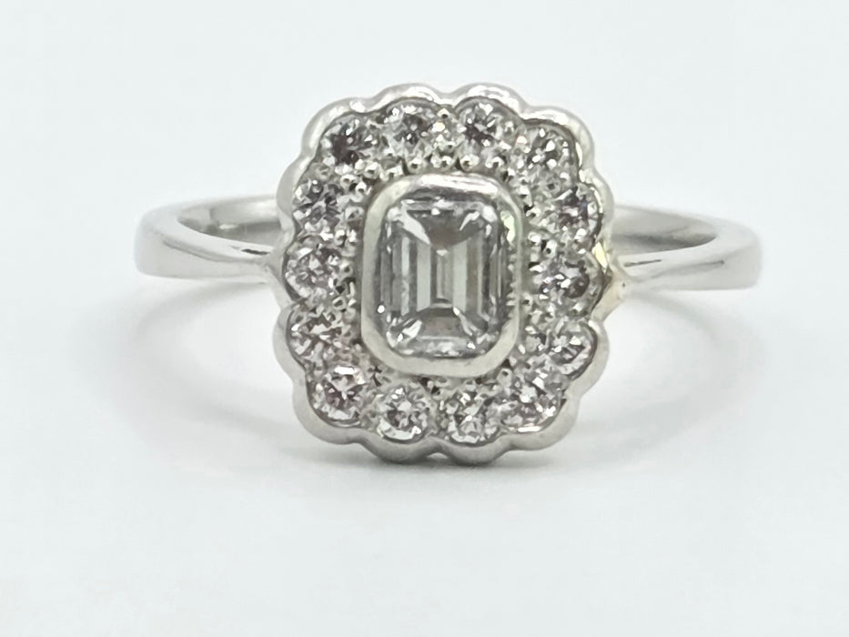 Vintage: Platinum 950 Art Deco Style Emerald Cut Diamond Cluster Ring — 0.87ct