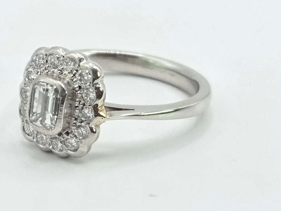 Vintage: Platinum 950 Art Deco Style Emerald Cut Diamond Cluster Ring — 0.87ct