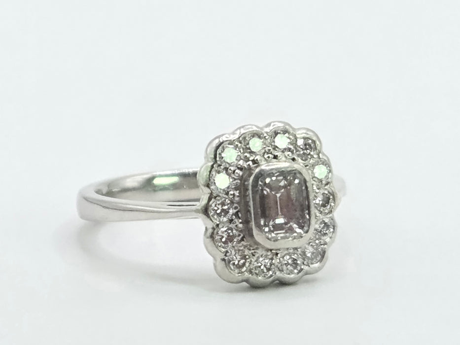 Vintage: Platinum 950 Art Deco Style Emerald Cut Diamond Cluster Ring — 0.87ct