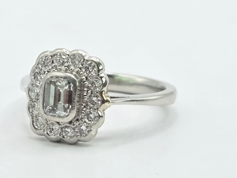 Vintage: Platinum 950 Art Deco Style Emerald Cut Diamond Cluster Ring — 0.87ct