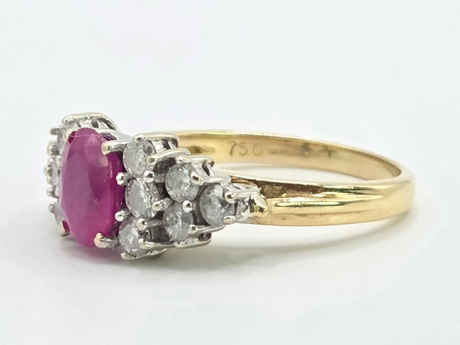 Vintage: 18ct Yellow Gold Ruby & Diamond Cluster Ring — 1.50ct