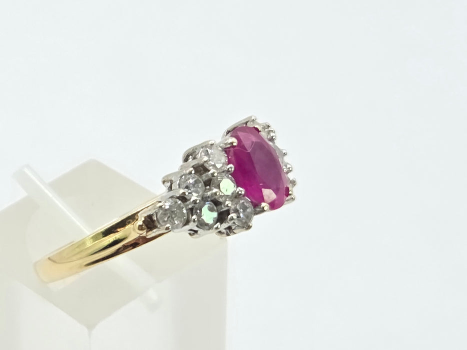 Vintage: 18ct Yellow Gold Ruby & Diamond Cluster Ring — 1.50ct