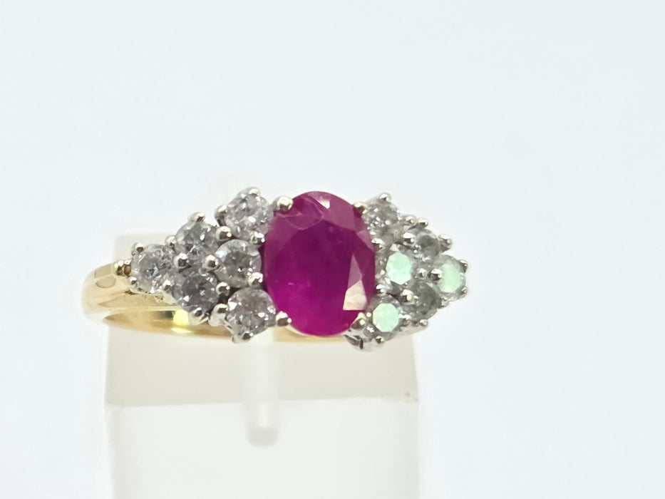 Vintage: 18ct Yellow Gold Ruby & Diamond Cluster Ring — 1.50ct