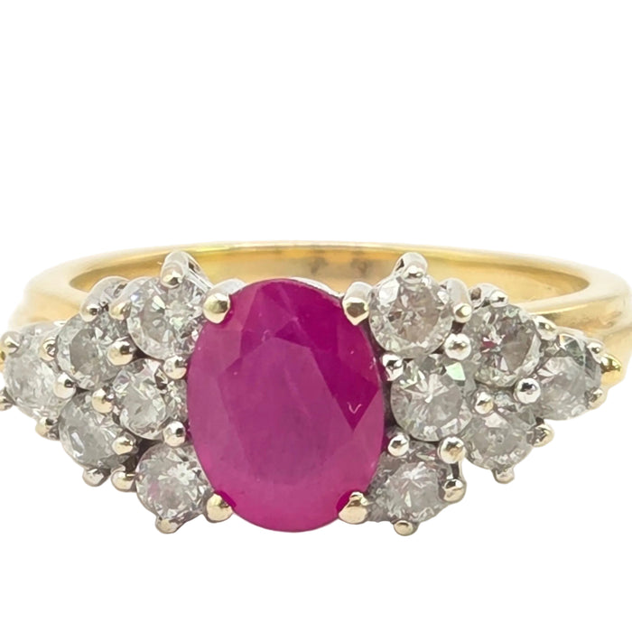 Vintage: 18ct Yellow Gold Ruby & Diamond Cluster Ring — 1.50ct