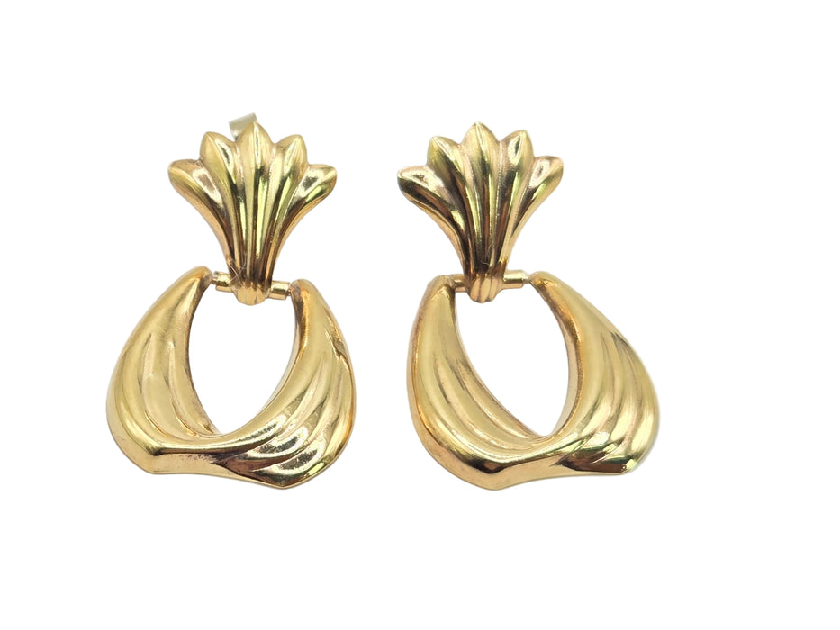 Vintage: 9ct Yellow Gold Fan & Teardrop Drop Stud Earrings — From 1986