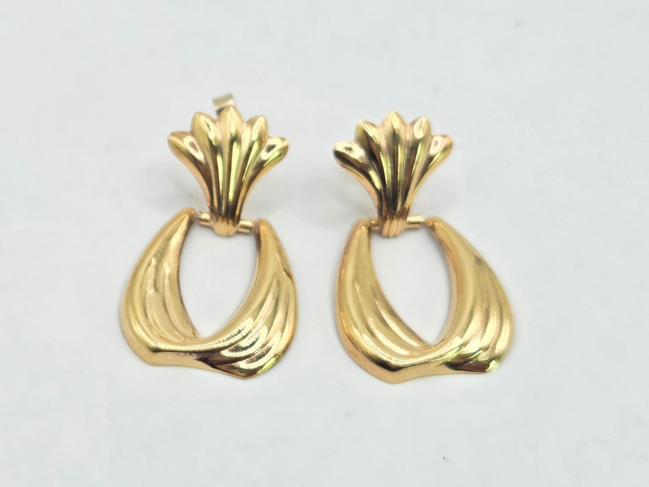 Vintage: 9ct Yellow Gold Fan & Teardrop Drop Stud Earrings — From 1986