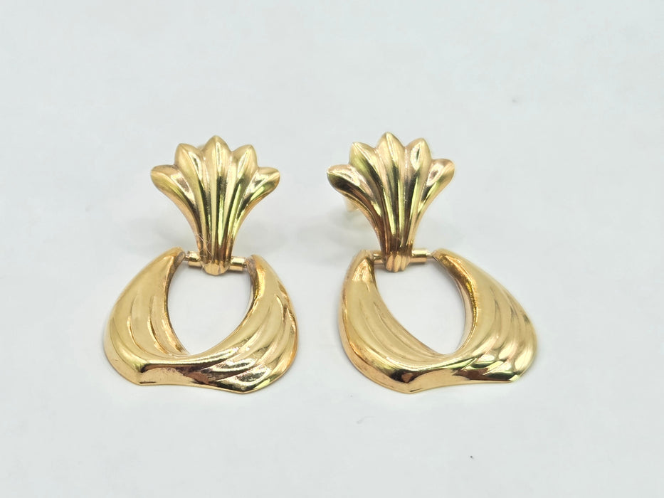 Vintage: 9ct Yellow Gold Fan & Teardrop Drop Stud Earrings — From 1986