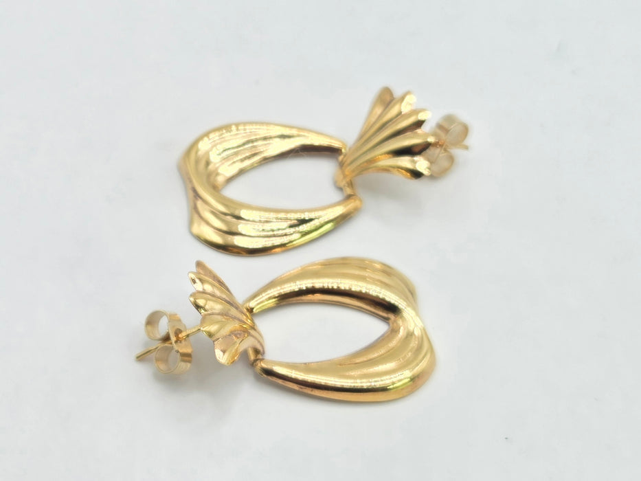 Vintage: 9ct Yellow Gold Fan & Teardrop Drop Stud Earrings — From 1986