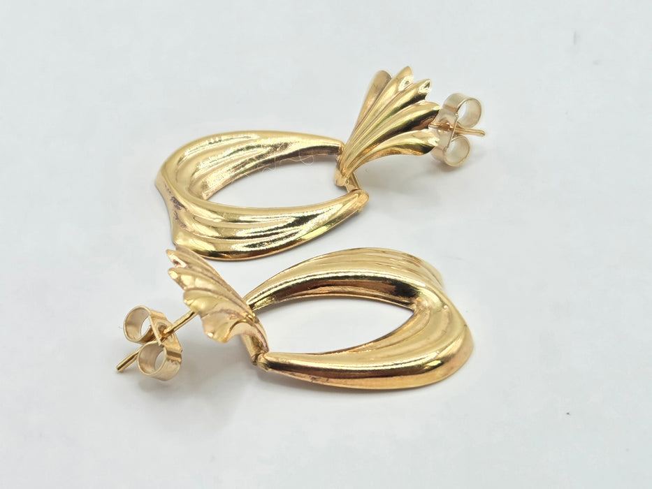 Vintage: 9ct Yellow Gold Fan & Teardrop Drop Stud Earrings — From 1986