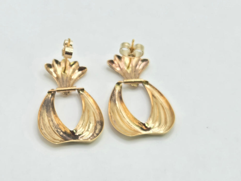 Vintage: 9ct Yellow Gold Fan & Teardrop Drop Stud Earrings — From 1986