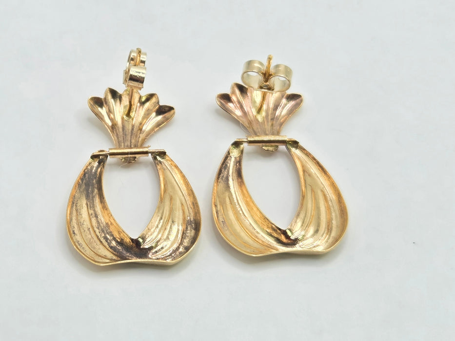Vintage: 9ct Yellow Gold Fan & Teardrop Drop Stud Earrings — From 1986