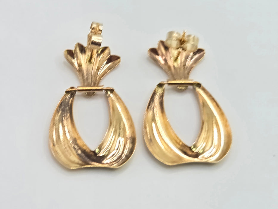 Vintage: 9ct Yellow Gold Fan & Teardrop Drop Stud Earrings — From 1986