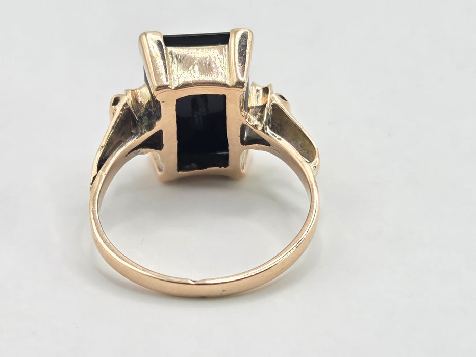 Antique: 9ct Yellow Gold Black Onyx Monogram Mourning Ring