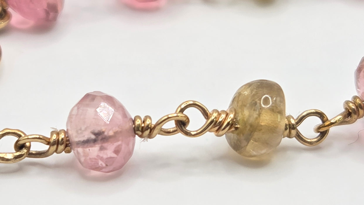 Vintage: 9ct Yellow Gold Jadeite, Morganite & Peridot Beaded Drop Earrings