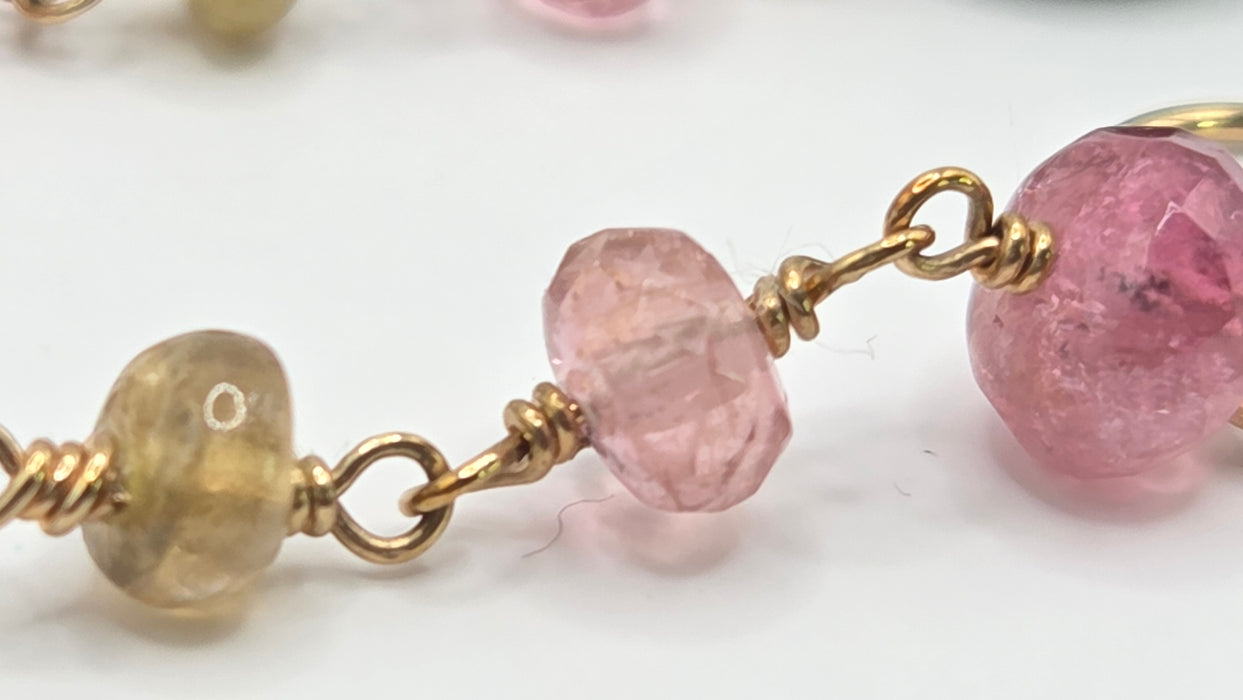 Vintage: 9ct Yellow Gold Jadeite, Morganite & Peridot Beaded Drop Earrings