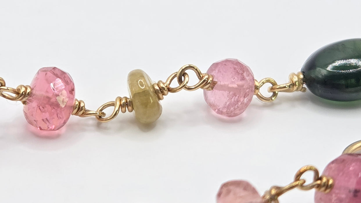 Vintage: 9ct Yellow Gold Jadeite, Morganite & Peridot Beaded Drop Earrings