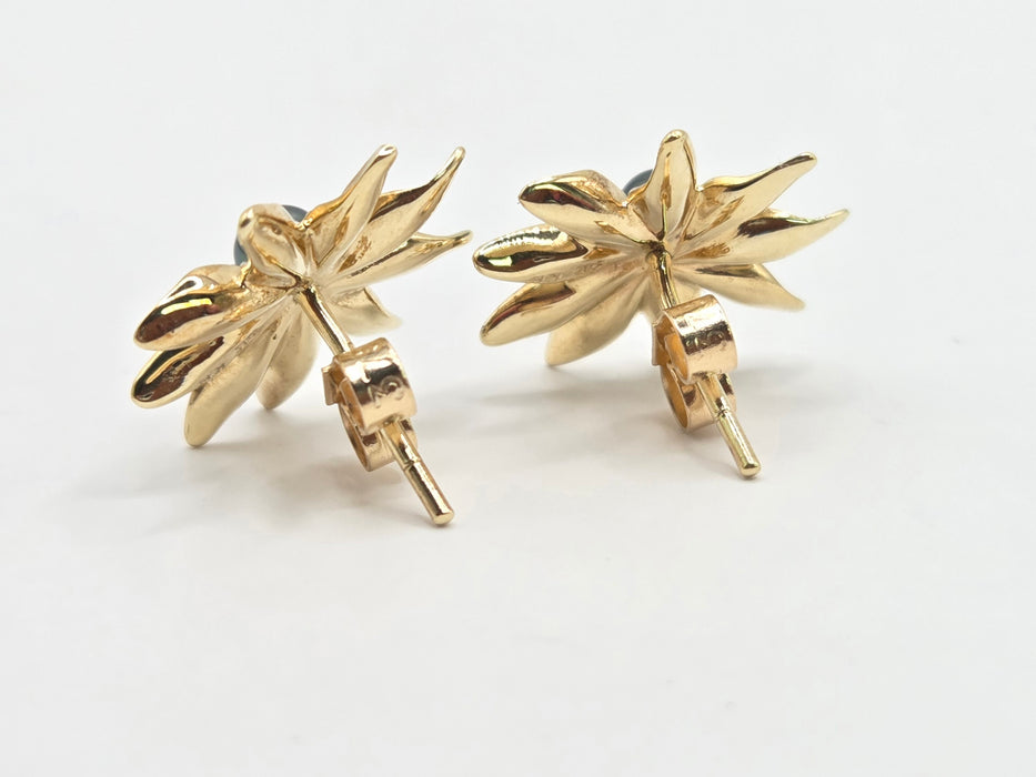 Vintage: 9ct Yellow Gold Tahitian Pearl Starburst Stud Earrings