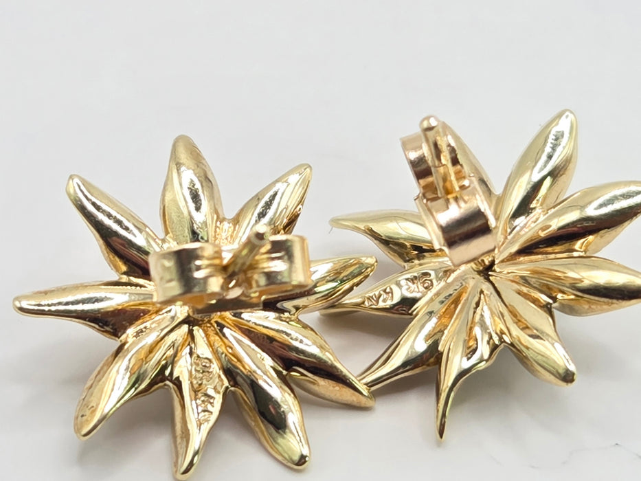 Vintage: 9ct Yellow Gold Tahitian Pearl Starburst Stud Earrings