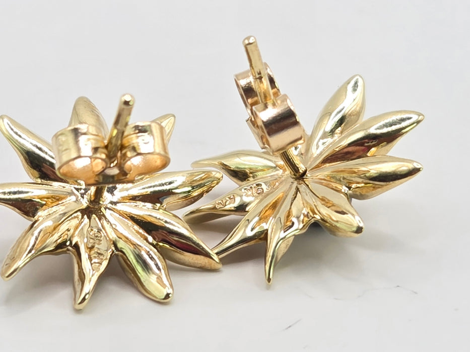 Vintage: 9ct Yellow Gold Tahitian Pearl Starburst Stud Earrings