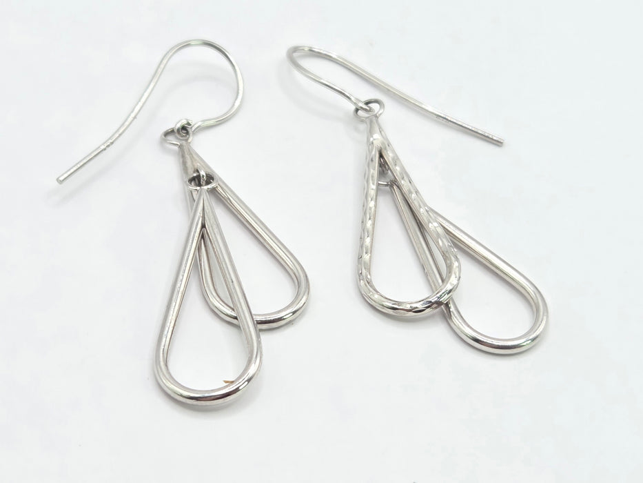 Vintage: 9ct White Gold Double Teardrop Drop Earrings