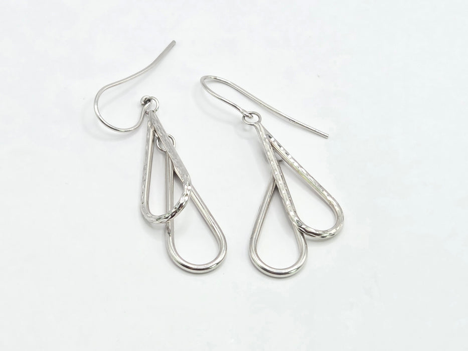 Vintage: 9ct White Gold Double Teardrop Drop Earrings