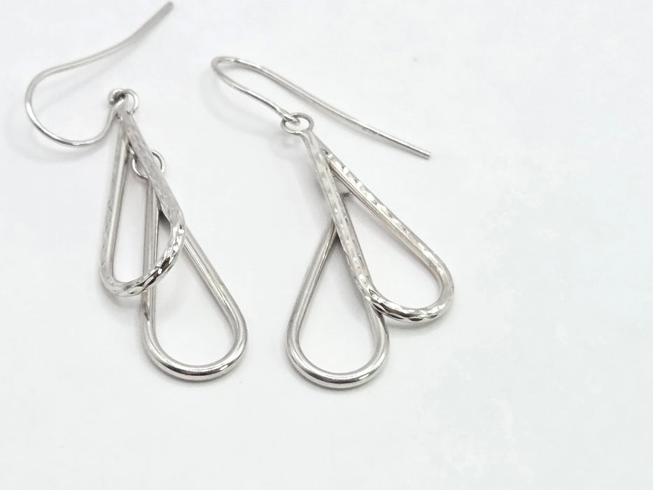 Vintage: 9ct White Gold Double Teardrop Drop Earrings