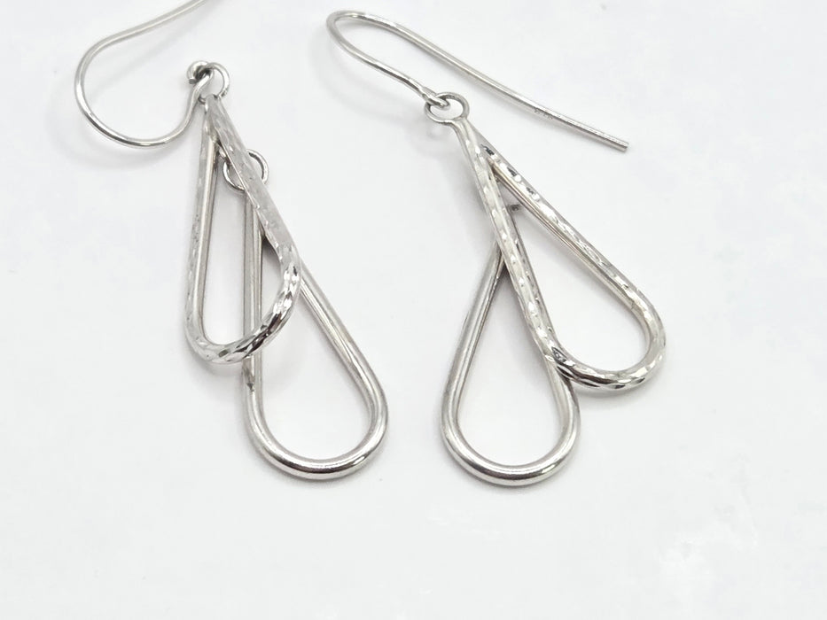 Vintage: 9ct White Gold Double Teardrop Drop Earrings