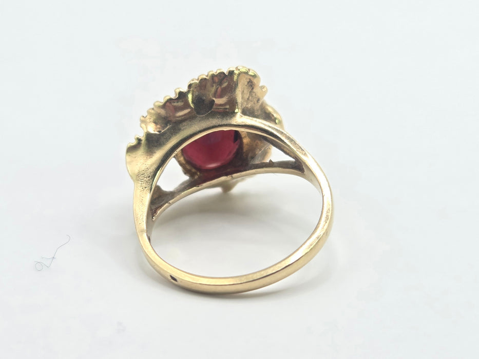 3067 Vintage: 14ct Yellow Gold Garnet & Ruby Signet Ring