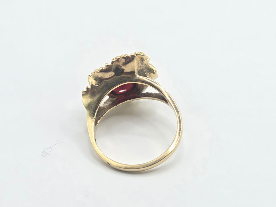 3067 Vintage: 14ct Yellow Gold Garnet & Ruby Signet Ring